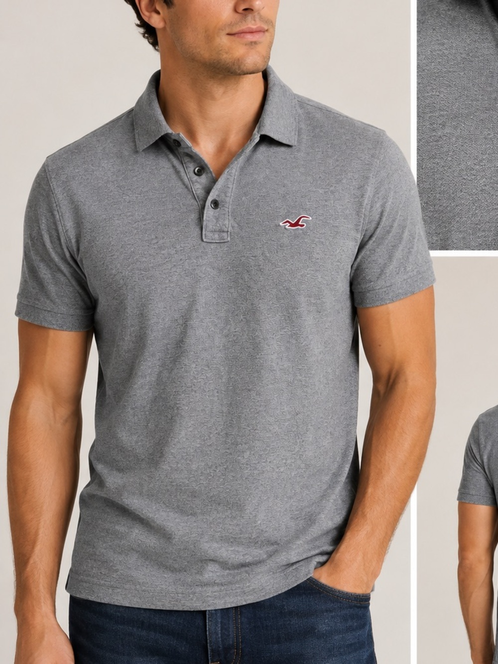 Hollister Gray Short-Sleeve Polo Shirt XL